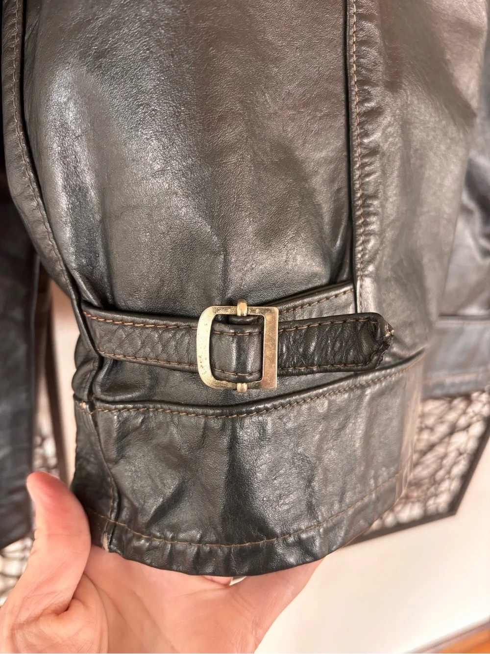 Vintage Sears The Leather Shop Black Leather Jacket Sherpa Lined Sz 44R Zip Moto